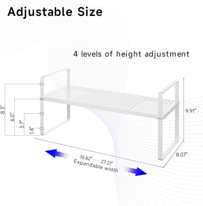 Expandable Kitchen Shelf Organizers, Kitchen Cabinet Organizer Stand Rack Organization for Countertop Cupborad Pantry, White 3 Pack