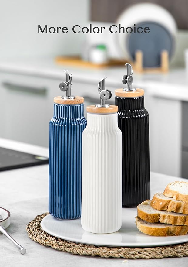 Nucookery Ceramic Olive Oil Dispenser Bottle for Kitchen, 14 oz Opaque Vinegar Dispenser Bottle, Large Capacity Cooking Oil Container for Storage Vinegar, Soy Sauce, Coffee Syrup, White