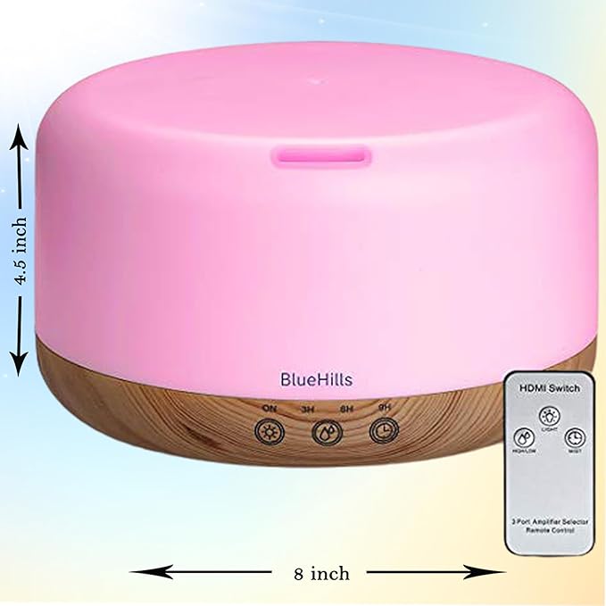 BlueHills Premium 1000 ML XL Essential Oil Diffuser Aromatherapy Humidifier with Remote Timer for Large Room Home 18 Hour Run Huge Coverage Area 1 Liter Mood Light Extra Large Capacity Wood Grain D004