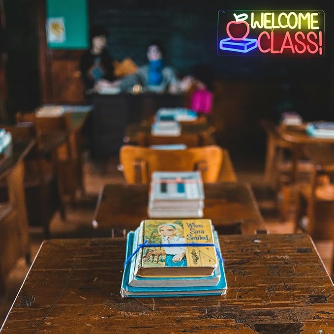 Welcome Class Neon Sign Student Classroom Neon Lights Apple Book LED Signs for Wall Colorful Back to School Wall Art Neon Light Up Signs for Classroom School Opens Party Decorations