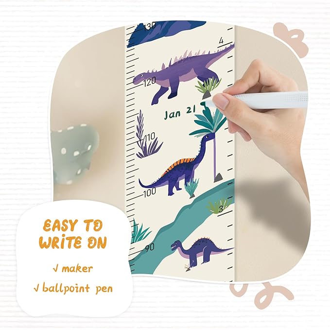 Personalized Name Growth Chart Wall Decor for Kids – Canvas Removable Height Chart Measuring Ruler 59" x 7.9" (Dinosaurs)