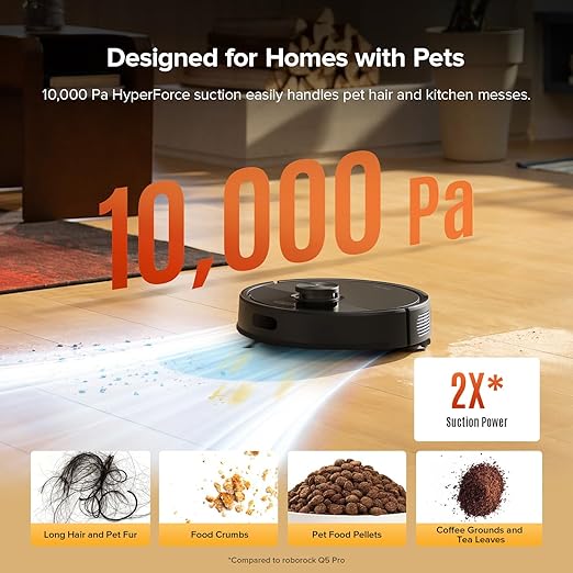 roborock Q7 M5 Robot Vacuum and Mop Combo, 10,000Pa HyperForce Suction, Robotic Vacuum Cleaner, Dual Anti-Tangle System, APP-Controlled Mopping, LiDAR Navigation, for Pet Hair and Carpet, Black