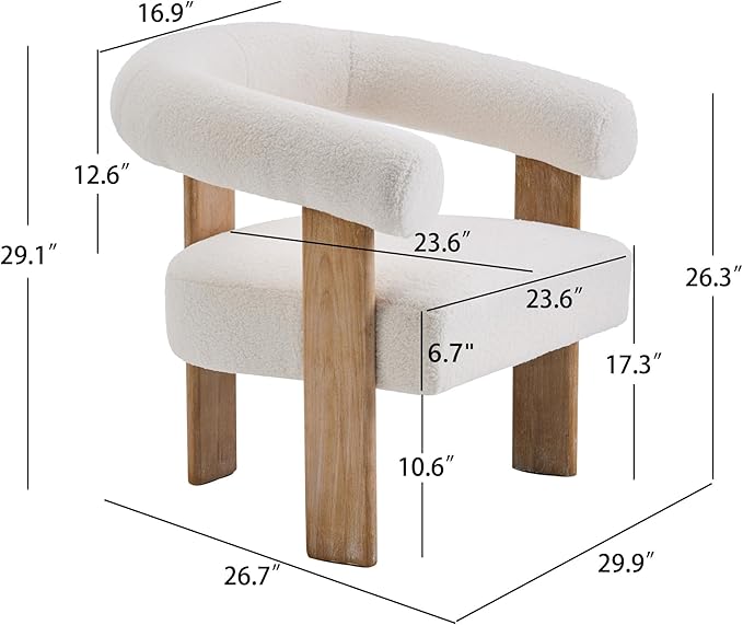 VKNOW Accent Chairs Set of 2, Modern Upholstered Living Room Chair Armchair with Solid Wood Legs, Comfy Barrel Arm Chairs for Living Room Bedroom, Cream