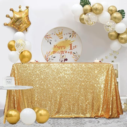 SquarePie Sequin Tablecloth 50 x 72 Inch Gold Sparkly Table Cloth for Wedding Party