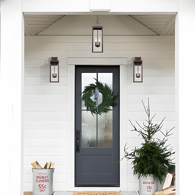 Large Outdoor Pendant Lantern Light Fixture for Front Porch, 20 Inch 2-Light Bronze Exterior Hanging Chandelier with Clear Glass, Outdoor Indoor Pendant Lamp for Patio, Gazebo, RZ008M-H ORB