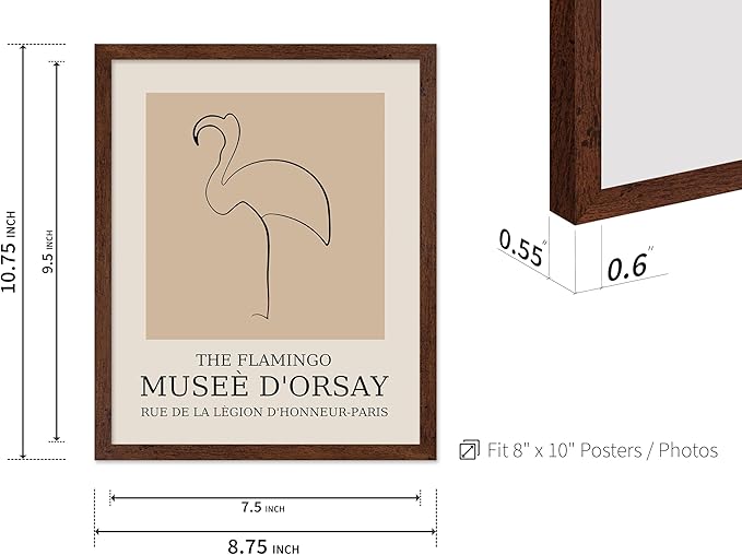 Poster Master Vintage Poster - Retro Minimalist Print - Gift for Artist, Housewarming - Flamingo, Line Drawing, Sketch, Abstract - Wall Decor for Living Room, Bedroom, 8x10 Brown Framed