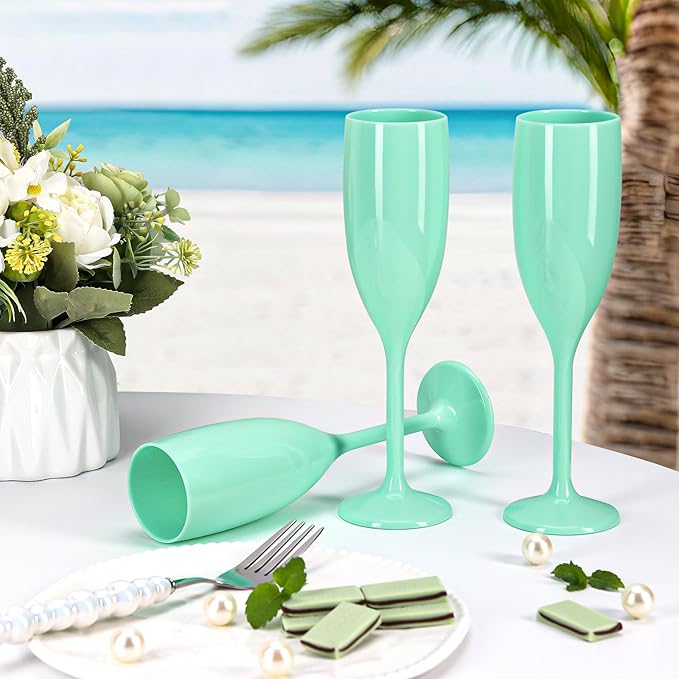 XUWAIDSGN Acrylic Champagne Flutes Toasting Glasses Unbreakable Mimosa Bar Reusable Wine Glasses Vintage Champagne Flutes Stemmed Drinking Cups 5.4 OZ for Christmas Birthday (24, Mint Green)