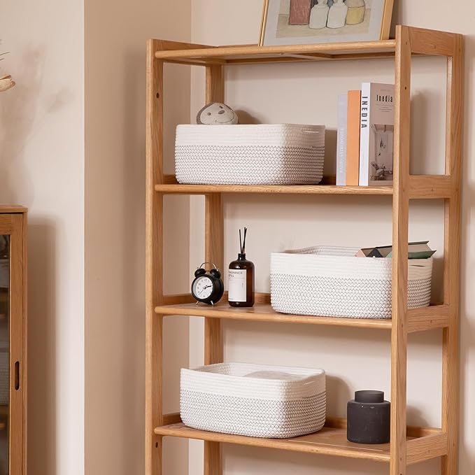 Storage Baskets for Organizing 3 Pack, Woven Baskets for Shelves, Closet Organizer Bins Empty Gift Basket Toy Storage for Toys, Books, Towels, Clothes, 15"x11.42"x6.7", White & Black