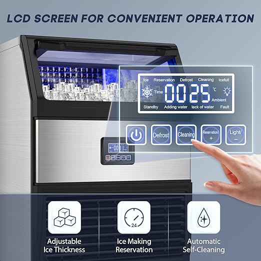 Commercial Ice Maker Machine 300LBS/24H with 75LBS Storage Bin, Stainless Steel Undercounter/Freestanding Ice Maker Machine for Home Bar Outdoor, 108PCS Ice Cubes Ice Machine, Self Cleaning