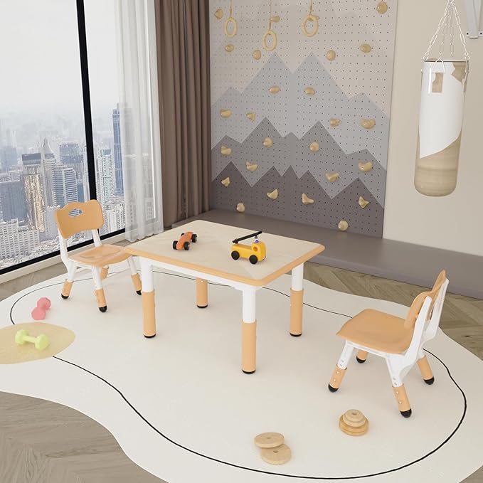 Kids Study Table and 2 Chairs Set,Height Adjustable Table and Chairs for Children and Toddlers,31.5"X23.6"Graffiti Desktop,Suitable for Daycare,Classrooms, Home