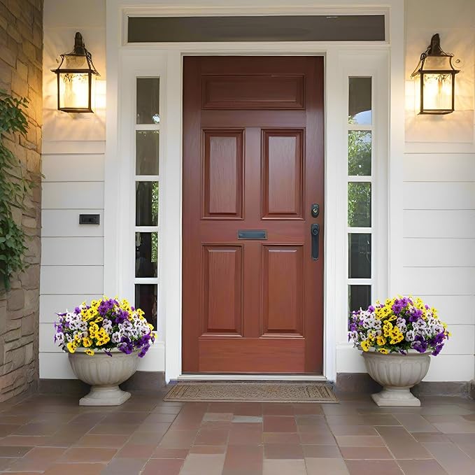 Artificial Fake Pansy Flowers for Outdoor, 36 Bundles Faux Silk Pansies Spring Flowers for Outside for Planter Front Door Porch Yard Patio Window Box Home Decor (36, Purple, Yellow, White)