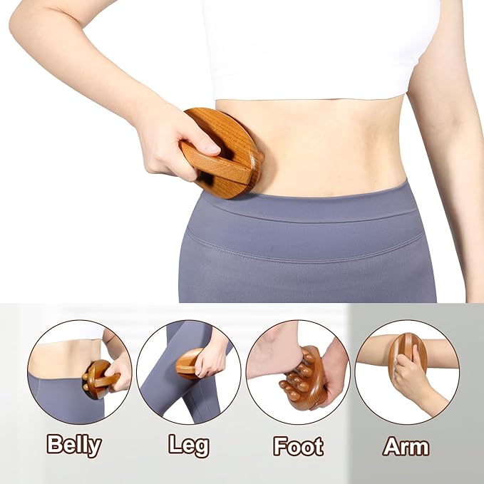 Wood Therapy Fascia Release Massage Tools, Manual Trigger Point Lymphatic Drainage Cellulite Massager, Wooden Massage Brush Gua Sha Body Sculpting Tool, Pain Relief and Body Shaping