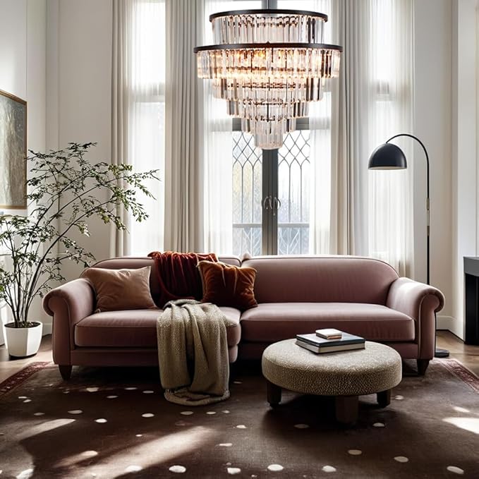 Luxury 6-Tier Round K9 Crystal Chandelier, Black Finish 26 Inch Diam Ceiling Light, Classic Elegant Chandelier with Crystal Piece, Lighting Fixture for Hallway, Bedroom, Living Room