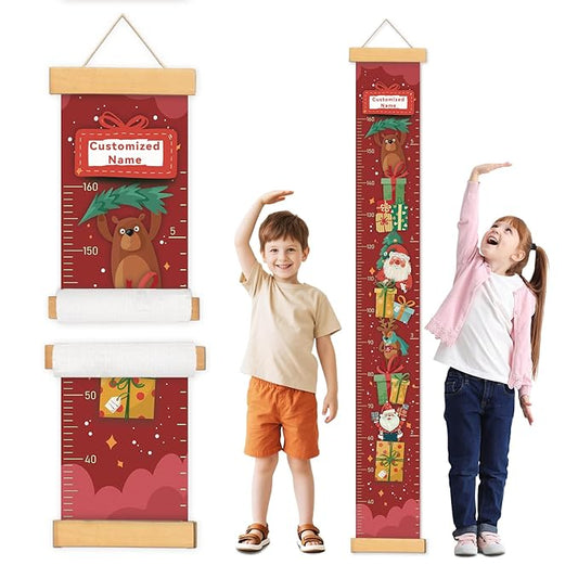 Personalized Name Growth Chart Wall Decor for Kids – Canvas Removable Height Chart Measuring Ruler 59" x 7.9" (Santa Claus Gifts)