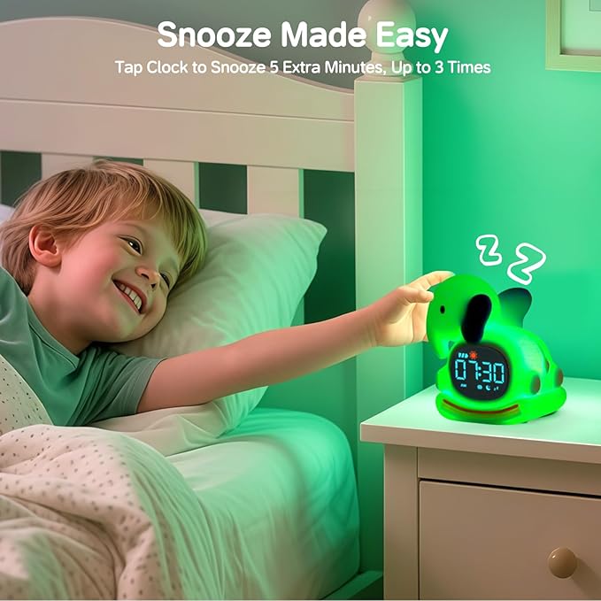 Alarm Clock for Kids with Night Light, Sleep Training Clock Time to Wake Clock, Rechargeable Silicone Light for Bedroom, Perfect Sleep Companion for Boys Girls,Blue Elephant