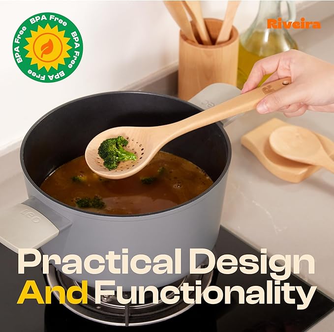 Riveira Maple Wooden Spoons for Cooking Set of 9 – Natural Maple Wooden Cooking Utensils, Wooden Spatula, Wooden Spoon - Premium Quality Wooden Utensil Set for Non-Toxic Cooking