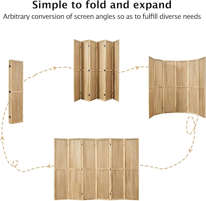 Room Divider Freestanding Folding Pegboard Privacy Screen | 6-Panel Display Stand for Jewelry, Craft Shows, Retail | Natural Wood, Portable & Space-Saving Design