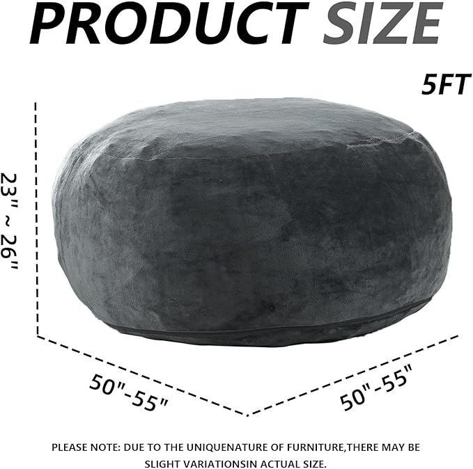 5FT,Big Bean Bag Chairs for Adults,Large beanbag with Filler Included,Memory Foam Material,Easy to Clean and Washable Corduroy Fabric,Suitable for Living Room and Bedroom (Dark Gray, 5 Foot)