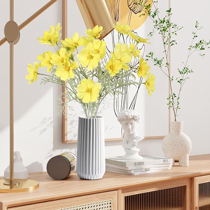 IPOPU Fake Yellow Flowers Artificial Daisies 5PCS Silk Cosmos Fake Daisies Wild Flowers 24.5”Artificial Wildflowers Table Decor for Baby Shower Centerpieces Wedding Bouquet (Yellow)