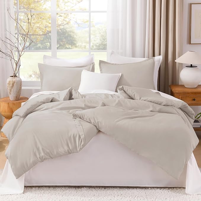 Litanika Comforters Super King Size Linen, 3 Pieces Lightweight Solid Bedding Set & Collections, All Season Fluffy Bed Set (120x120In Comforter & 2 Pillowcases)