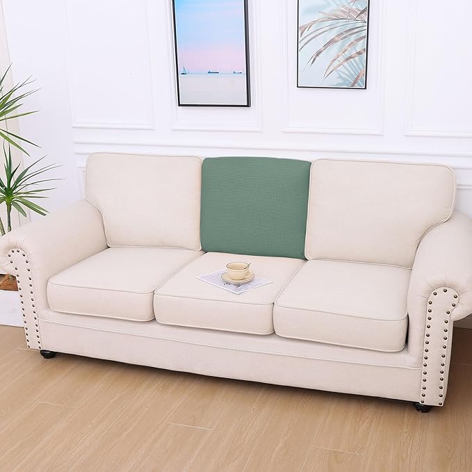 hyha Waterproof Couch Cushion Covers for Pets, Non Slip Sofa Seat Cover for Dogs Washable, Soft Thick Stretch Jacquard Fabric, Sofa Slipcovers with Elastic Bottom (1 Piece for Backrest L, Green)