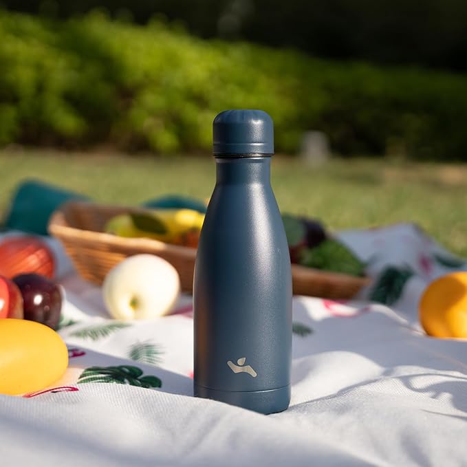Insulated Water Bottles,12 oz Double Wall Stainless Steel Vacumm Metal Flask for Sports Travel, Navy Blue