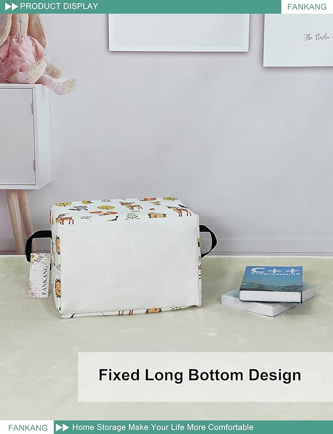 FANKANG Storage Bins, Nursery Hamper Canvas Laundry Basket Foldable with Waterproof PE Coating Large Storage Baskets for Kids Boys and Girls, Office, Bedroom, Clothes,Toys(Rec-deer)