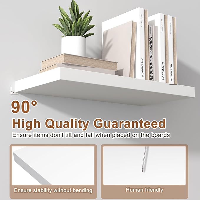 12 Inch Deep Floating Shelves for Wall 1 Pack White Floating Shelves Large Storage Space Wall Mount Shelf for Living Room Kitchen Bathroom 36" W x 12" D x 1.2" H White