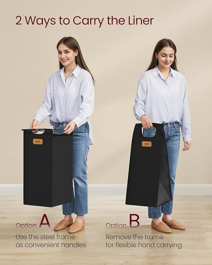 VASAGLE Laundry Sorter, Laundry Hamper with Wheels, 39.6 Gal. (150 L) Portable Rolling Cart Baskets with Shelf, 4 Removable Liners and 6 Labels, Ink Black and Chestnut Brown URLS100B01