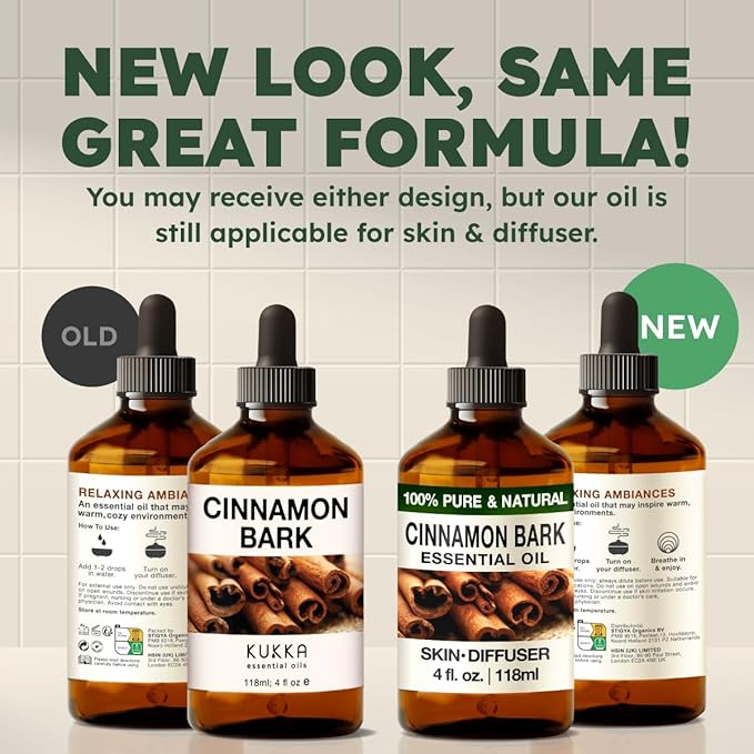 Kukka Cinnamon Essential Oil for Skin & Diffuser - 4 Fl Oz - 100% Pure Natural Cinnamon Oil, Aromatherapy and Candles & Soap Making Scent DIY