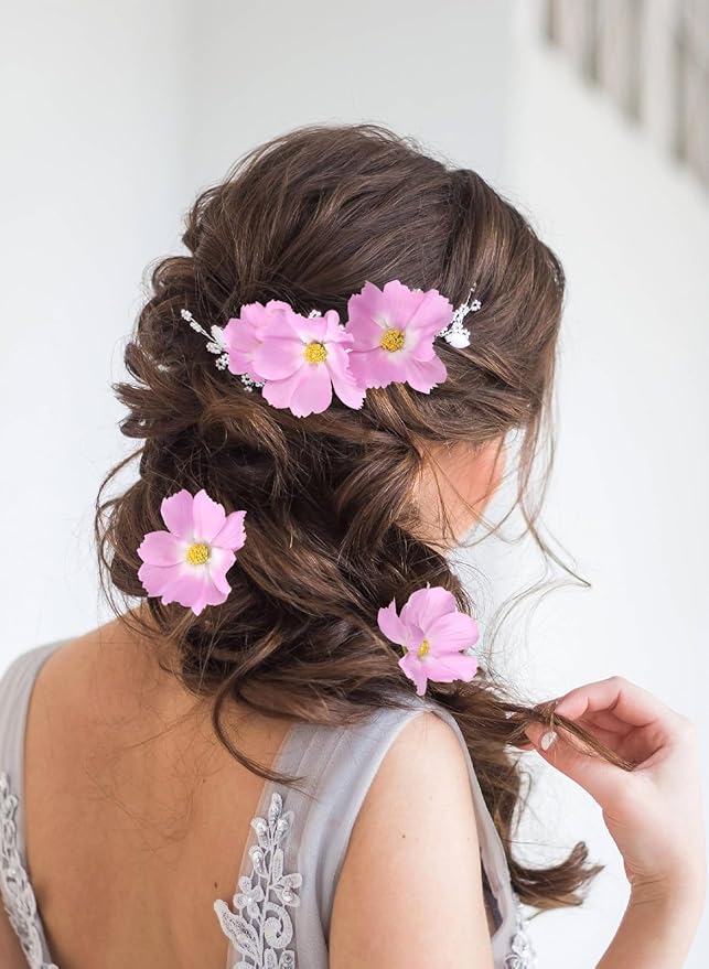 IPOPU Light Purple Cosmos Artificial Flowres 5PCS Fake Wildflowers 24.5" Lilac Flowers Artificial Daisies Silk Flowers with Stems for Baby Shower Centerpieces Home Table Decor (Light Purple)