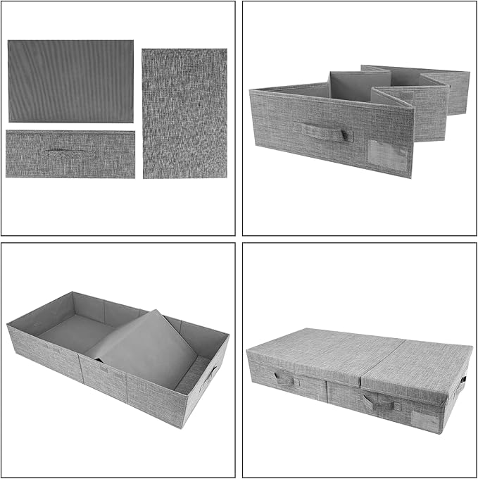 DAYARD Underbed Storage Container Bins with Lids, Under Bed Storage Organizer with Sturdy Handles Sidewalls Bottom, Foldable Clothes Bag (Set of 2) Large, Grey
