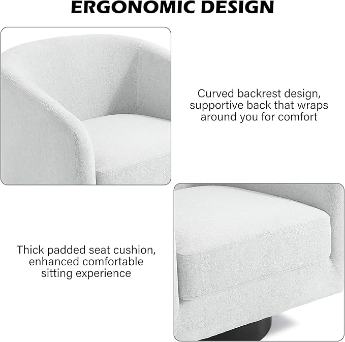 Swivel Barrel Accent Chair, Modern Round Chenille Fabric Arm Chair for Living Room, Bedroom, Comfy Club Reading Chairs for Adults(Chenille Fabric, Beige, Set of 1