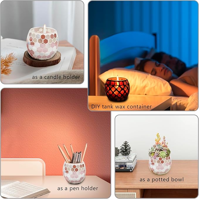 Votive Candle Holder Tea Lights - Glass Candle Holders, Mosaic Tealight Candle Holder, Candle Jar Cup for Wedding Centerpiece Party Table Decorations, Valentines Day Decor