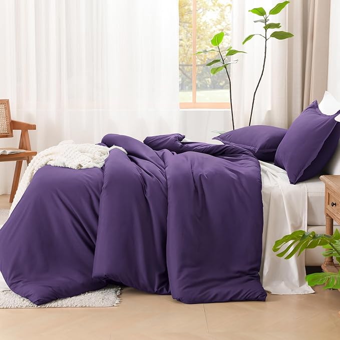 Litanika Purple Comforter Set California King Size, 3 Pieces Cal King Lightweight Solid Bedding Comforter Set, Oversized All Season Fluffy Bed Set (104x96In Comforter & 2 Pillowcases)
