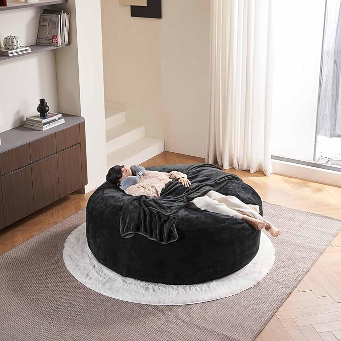 6FT,Oversized Bean Bag Chairs for Adults,Giant beanbag with Filler Included,Fluffy Memory Foam,Soft and Comfy Corduroy Fabric,Gaming Chairs Suitable for Living Room and Bedroom (Black, 6 Foot)