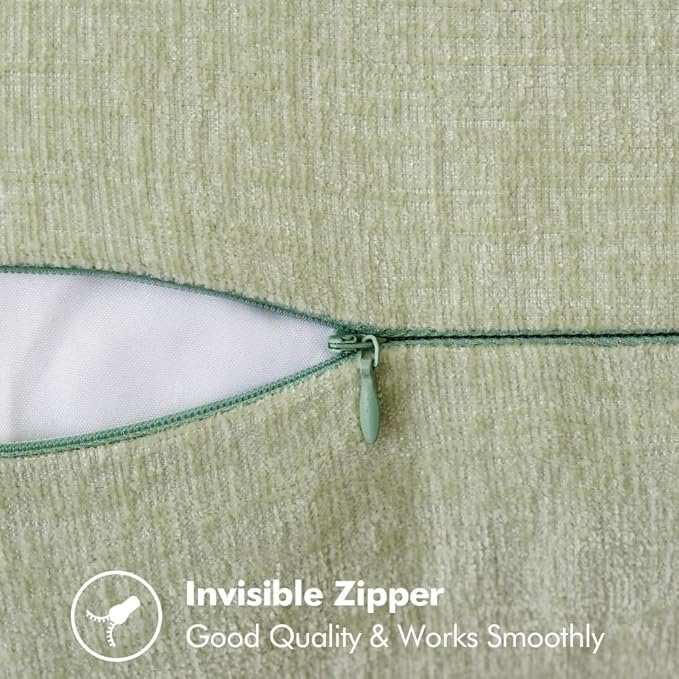 MIULEE Pack of 2 Couch Throw Pillow Covers 20x20 Inch Light Green Farmhouse Decorative Pillow Covers with Stitched Edge Soft Chenille Solid Dyed Spring Pillow Covers for Sofa Bed Living Room