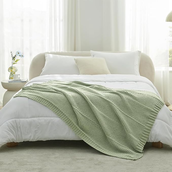 Amélie Home Chenille Knit Throw Blanket for Couch, Chevron Texture Decorative Soft Blanket for Sofa, Bed & Chair, 50"x60", Sage Green