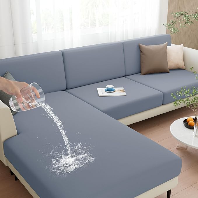 hyha Waterproof Couch Cushion Covers, Stretch Sofa Couch Seat Slipcover for Dog Washable, Non-Slip Waterproof Outdoor Cushion Covers for Patio Furniture Replacement (1 Piece for Small, Grey)
