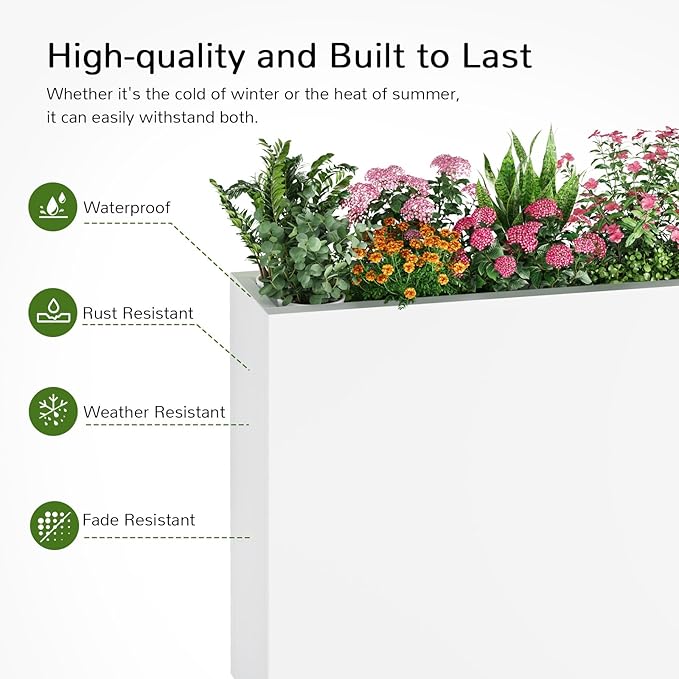 Stoog 38" Large Planters for Outdoor Plants, All-Weather Rectangular Metal Planter Box with Removable Insert Shelf, and Modern Design – Ideal for Plants, Flowers, Vegetables, Garden, White
