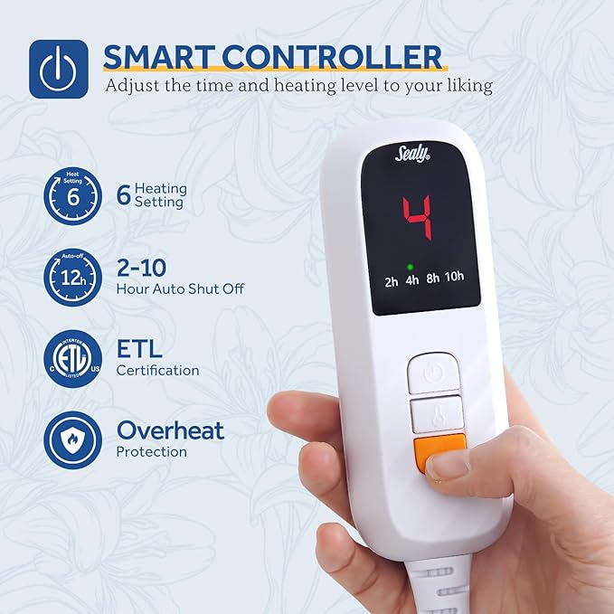 Sealy Electric Blanket Throw Size 50"*60",Super Cozy Flannel to Sherpa Reversible Heated Blanket Throw with 6 Heating Levels & 2-10 Hours Auto Off Overheating Protection Machine Washable,Charcoal