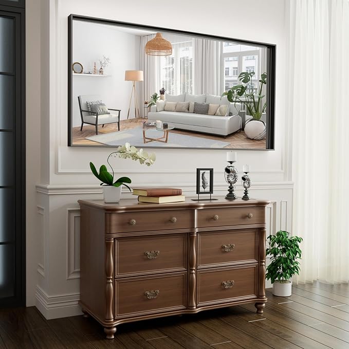 60x36 Inch Black Bathroom Mirrors for Over Sink, Large Rectangular Framed Mirror, Matte Modern Vanity Mirrors, Wall Mirrors for Bathroom, Tempered Glass, (Horizontal/Vertical)