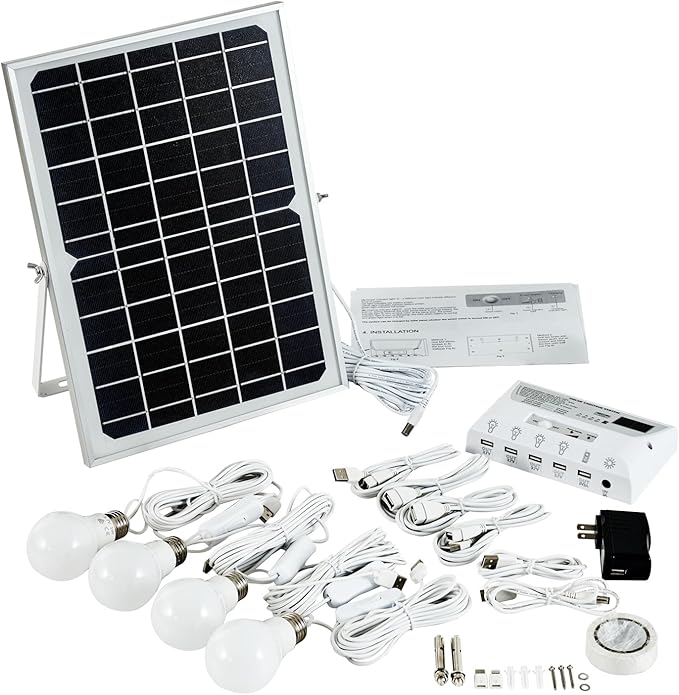 Solar Powered Indoor & Outdoor Pendant Lights with 4 LED Bulbs, Each 5m Cord, Waterproof, 6000mAh Battery for Yards, Gardens, Patios, Camping, RVs & Sheds