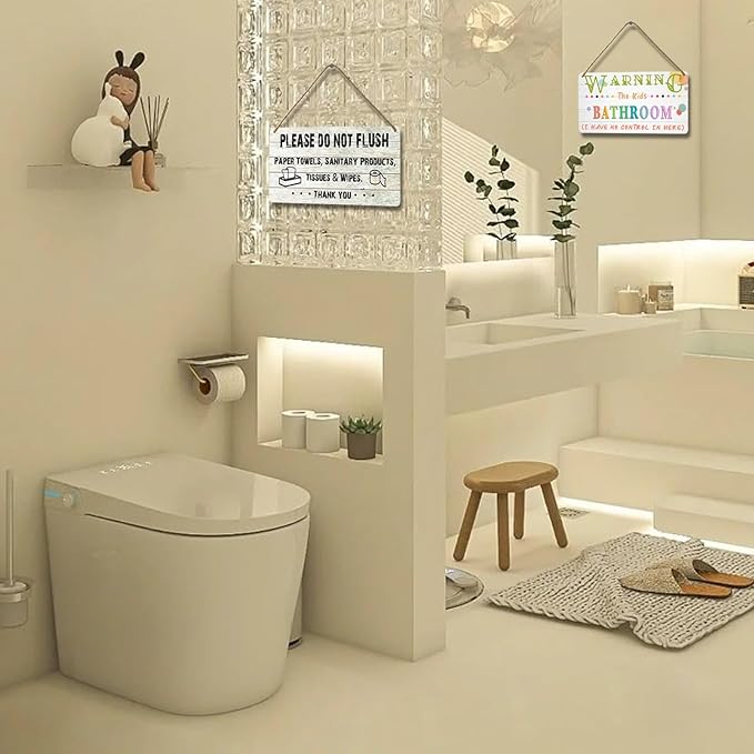 Do Not Flush Sign for Bathroom Toilet Signs Please Do Not Flush Paper Towels, Sanitary Products, Tissues & Wipes Vintage Bathroom Wooden Signs for Home Decor Funny Toilet Restroom Sign 12x6 Inch