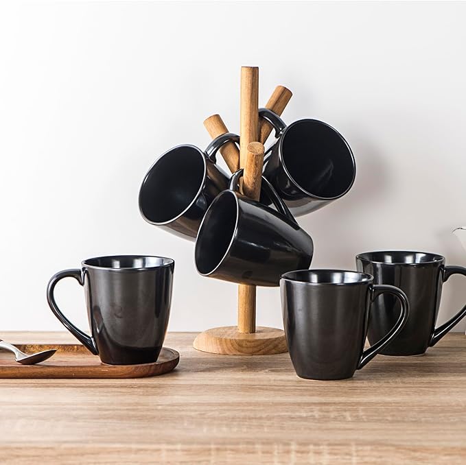 vicrays Coffee Mug Set, 12 Ounce, Ceramic Mug for Men, Women, Unique Glazed Mugs with Handle for Coffee, Tea, Milk, Cocoa, Cereal - Set of 6 Black