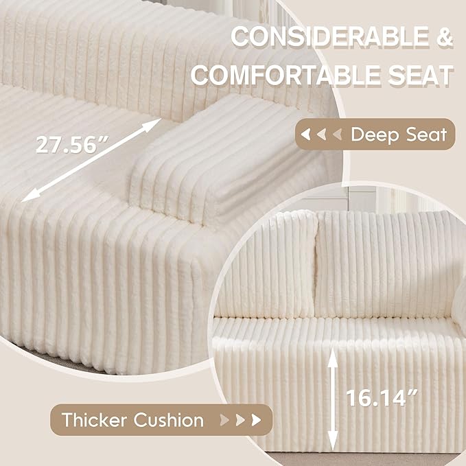 Hobestluk Modular Sectional Sofa Couches 108" L-Shape Couch 3 Seat Modular Sofa Memory Foam Sectional Couches for Living Room, Boneless Couch with Oversized Chaise (White, Left Facing)