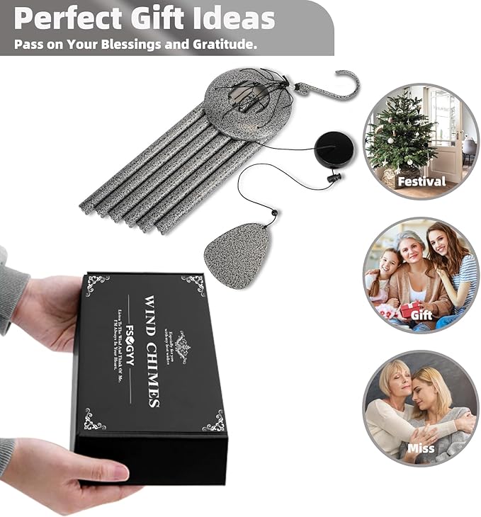 Wind-Chimes-Outdoor-Deep-Tone, Large Soothing Melodic Tones Windchimes, Wind Chimes for Outside, Memorial Wind Chimes Best Gift for Mom Women Grandma Neighbors(32" Silver Coated Aluminum)
