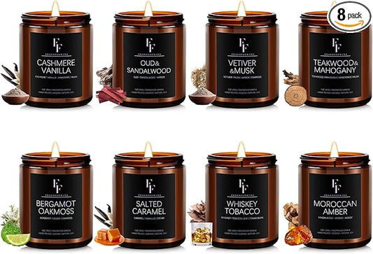 Scented Candles Set, Soy Wax Candles 8 Pack 56 Oz Aromatherapy Candles Gift Set for Women Men (Vanilla/Sandalwood/Amber/Mahogany/Vetiver/Bergamot/Caramel/Whiskey)