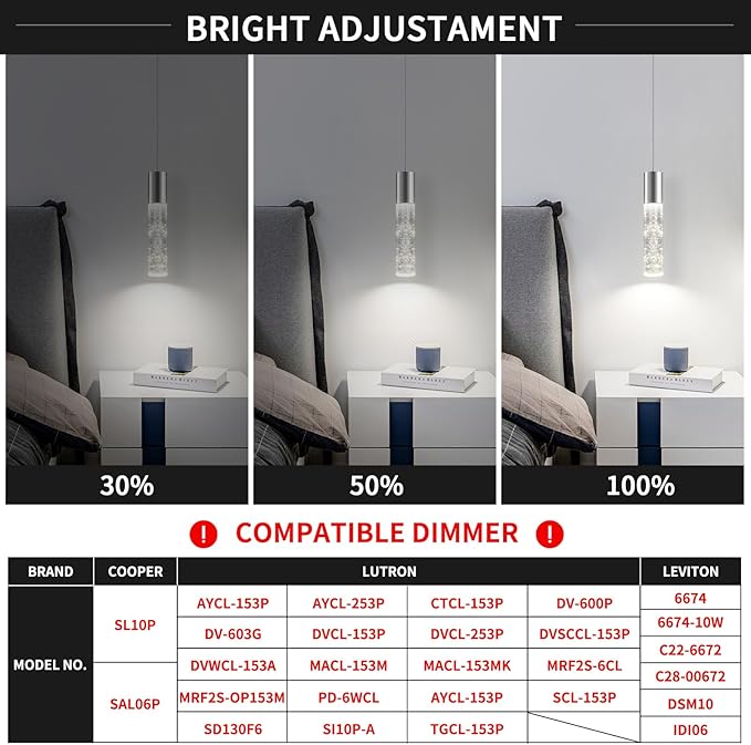 OKELI Modern Pendant Light,3 Color LED Bubble Crystal Island Light Fixtures,Chrome Mini Pendant Lighting for Kitchen Island,Bar,6W,3000-6000K,ETL