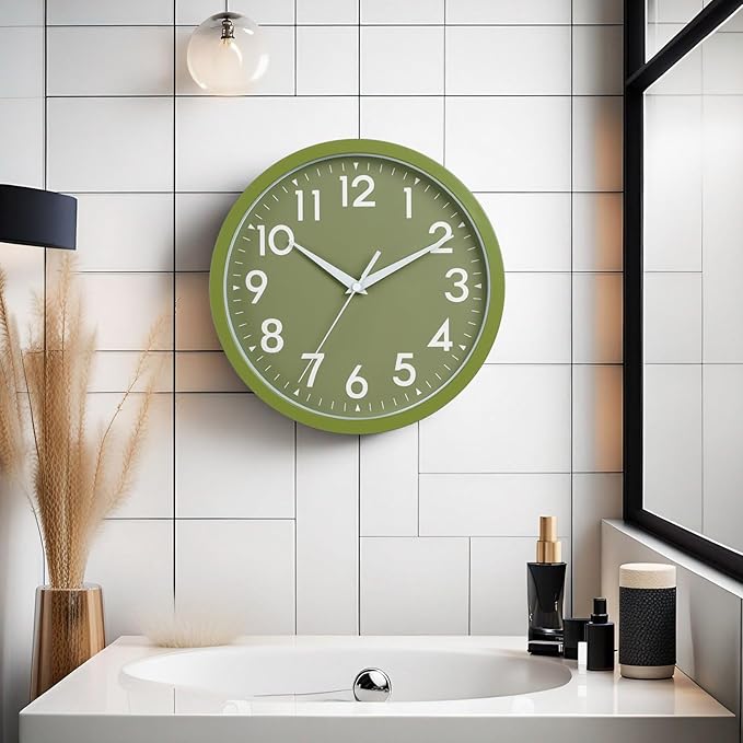 Wall Clock Small Analog 8 Inch Silent Non Ticking Battery Operated Modern Simple Decorative for Kitchen Office Bedroom Bathroom Living Room(Olive Green)